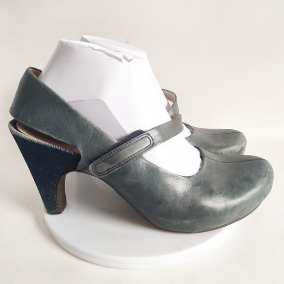 Tsubo Acrea Mary Janes Japan Shoe Blue Leather 3.75" Heels Slingback 8.5 Modern - Picture 1 of 10